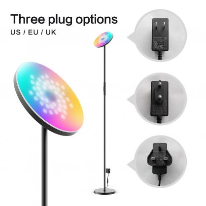 24W Smart RGB LED Floor Lamp Works with Alexa Google Home, WiFi Remote Modern Tall Standing Light, 2000LM Super Bright Color Changing & Dimmable Sky Torchiere for Living Room, Bedroom (Black)