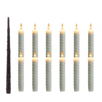 Φ2.2cm * H14.7cm Floating Candles, Threaded LED Taper Candles with Magic Wand Remote Control (12PCS Pack), Operated By 2 x AA Batteries (Battery is Included) - Lighting up to 150 hours