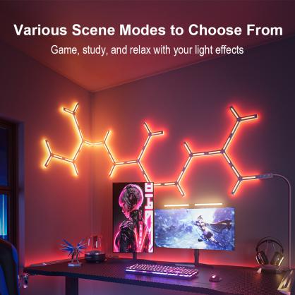 Glide Y-Shaped RGBIC LED Wall Lights (7PCS Pack), Smart Wi-Fi Gaming Lights with Music Sync, DIY and Timer Function, LED Lights for Gaming Room, Smart Mood Light Wall-Mounted