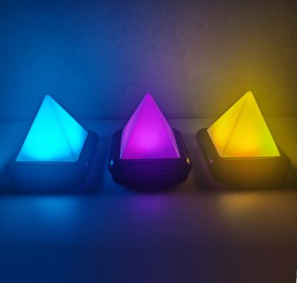 LED Pyramid Mood Light - Battery Operated/Powered (Not Included In Package) - 9 Lighting Models of Glow Morphing/Color Changing or Solid Colors