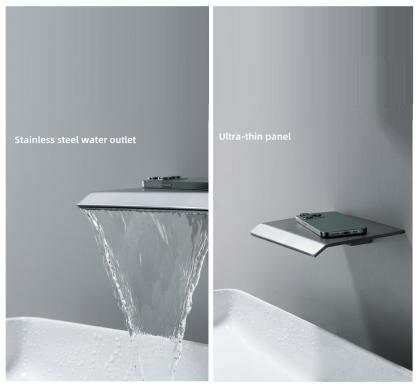 SUS304 Stainless Steel Wall Mounted Bathtub/Washbasin Faucet with waterfall effect wide water outlet, Single Handle for Hot and Cold Water Adjustment