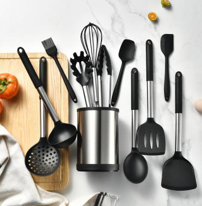 12 PCS Kitchen Cooking Utensils Set, Non-stick Silicone Kitchen Utensils Set Heat-resistant Stainless Steel Handle, BPA-Free, Cooking Tool Mixing Kitchen Tool Set