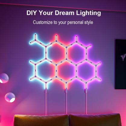 Glide Y-Shaped RGBIC LED Wall Lights (7PCS Pack), Smart Wi-Fi Gaming Lights with Music Sync, DIY and Timer Function, LED Lights for Gaming Room, Smart Mood Light Wall-Mounted