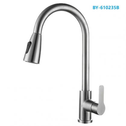 H42cm Kitchen Sink Faucets with Pull Down Sprayer (SUS304 Stainless Steel,3 Water Outlet Modes), Single Handle High Arc Pull Down Kitchen Faucet