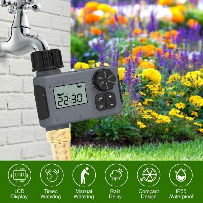 Outdoor garden faucet timer, programmable water spray timer, with rainwater delay/manual/automatic drip irrigation and courtyard lawn watering system, 1 outlet