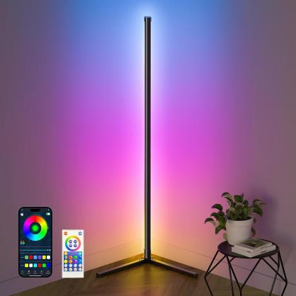 LED Corner Floor Lamp, RGB LED Corner Lamp with Music Sync, Smart App and Remote Control Color Changing Ambience Light with 16 Million Colors for Bedroom, Living Room Gaming Room