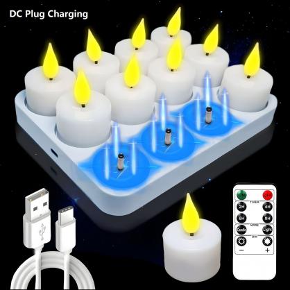 12PCS Rechargeable LED Tea Lights, 3D Realistic Flickering Flameless Candles with Charging Base, Remote Control & Timer Function, Battery Powered Votive Candles for Party, Wedding & Holiday Decoration