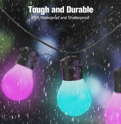 LED Smart Outdoor String Lights with 24-key remote controller, 26.25FT/8 Meters with 20 Dimmable RGBIC LED Bulbs, 5V/10W USB Powered,Indoor/Outside String Lights, IP65 Waterproof, Decor Patio Garden Camping