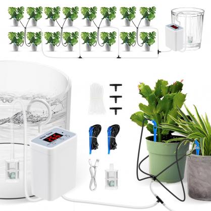 Automatic Plant Water Timer, Watering System Indoor, Drip Irrigation System with Timer for N Potted Plants, Suitable for House Garden Balcony Office, Battery Powered, with No-Water or Low-Battery Alarms
