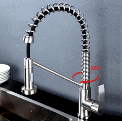 H66cm Kitchen Faucet with Pull Down Sprayer, Two Water Outlet Modes, Spring Single Handle Faucet for Kitchen Sink, 360-degree Rotation, SUS304 Food Grade Stainless Steel, Brushed Nickel