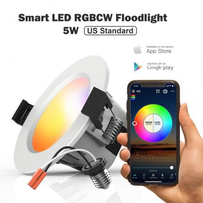 5W LED Smart Downlight, Voice Control, Music Sync, Group Control by Bluetooth-Mesh Technology, RGB+CCT ( selectable RGB & Correlated Color Temperature from 2700K to 6500K can reach up to 16 million multi-colors