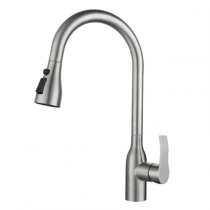 Kitchen Sink Faucets with Pull Down Sprayer (Height 45cm, SUS 304 Stainless Steel,3 Water Outlet Modes), Single Handle High Arc Pull Down Kitchen Faucet