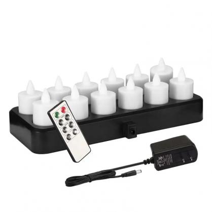 Inductive Rechargeable LED Tealight Candles (12PCS Set) - Flameless Electronic Candle Lights with 8-keys Timer Remote Controller