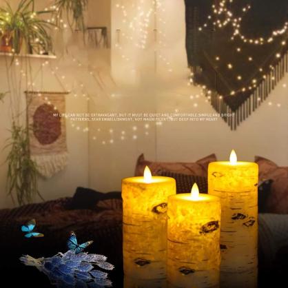 Φ7.5cm LED Flameless Candles (3PCS SET) - Battery Operated Electric LED Pillar Candles with Remote Control Cycling 24 Hours Timer - Birch Effect, Real Wax, 3D Wick, Realistic Flickering, Vivid Christmas/Festival/Party Decorative Candle Sets
