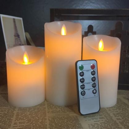 Φ7.5cm LED Flameless Wax Candles (3PCS SET) - Battery Operated Electric LED Pillar Candles with Remote Control Cycling 24 Hours Timer - Real Wax, 3D Wick, Realistic Flickering, Vivid Christmas/Festival/Party Decorative Candle Sets