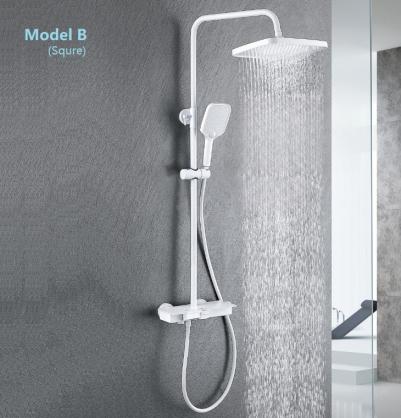 Wall Mount Shower Faucet Set (SUS304 Stainless Steel, Square Shower-head, Bathroom Rainfall Shower System, Shower Trim Kit)