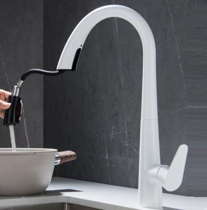 H43.5cm Kitchen Sink Faucets with Pull Down Sprayer (SUS304 Stainless Steel,3 Water Outlet Modes), Single Handle High Arc Pull Down Kitchen Faucet