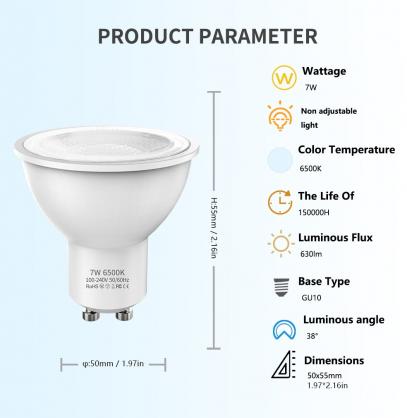 7W GU10 LED Bulb,630ml, 6500K