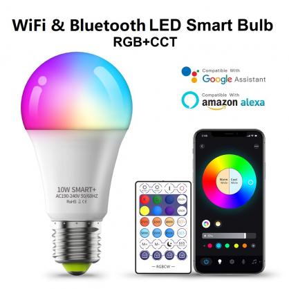 E26/E27 WiFi Bluetooth Smart LED Bulbs (including 28-key Remote Controller), APP Control RGB+CCT Dimmable & Color Changing, Compatible with Alexa Google Home, 800 Lumens,Energy Saving Equivalent to 60W traditional Bulb