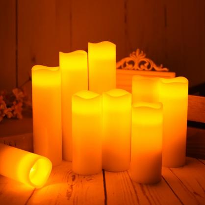 Φ5.3cm LED Flameless Wax Candles (9 PCS SET) - Battery Operated Electric LED Pillar Candles with Remote Control Cycling 24 Hours Timer - Real Wax, 3D Wick, Realistic Flickering, Vivid Christmas/Festival/Party Decorative Candle Sets