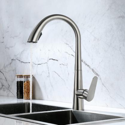 H43.5cm Kitchen Sink Faucets with Pull Down Sprayer (SUS304 Stainless Steel,3 Water Outlet Modes), Single Handle High Arc Pull Down Kitchen Faucet