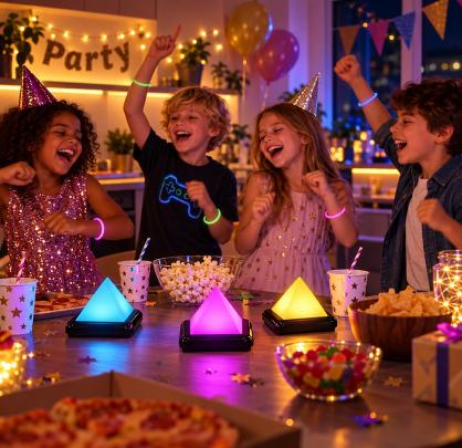 LED Pyramid Mood Light - Battery Operated/Powered (Not Included In Package) - 9 Lighting Models of Glow Morphing/Color Changing or Solid Colors