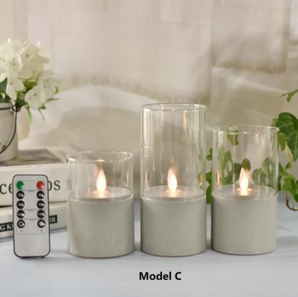 Φ7.5cm LED Flameless Candles (3PCS SET) - Battery Operated Electric LED Pillar Candles with Remote Control Cycling 24 Hours Timer - Cement Effect, Real Wax, 3D Wick, Realistic Flickering, Vivid Christmas/Festival/Party Decorative Candle Sets
