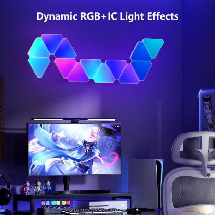 LED Triangle Light Panels (3/6/10 PACK Optional), RGB Wall Light 24-Key Remote Controlleror Wifi App or Bluetooth Remote Control, Multicolor Effects Music Sync DIY Smart Panel Modular Gaming Light for Music for Room Bar Decor Gaming Setup