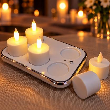 Inductive Rechargeable LED Candle TeaLight (6PCS SET) - Wireless Indudction Flameless LED Candle Lights - Flickering Amber,Battery Operated/Powered Candles,No Wax No Mess, No Fire Risk