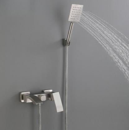 Brushed Nickel Wall Mount Shower Faucet Set (SUS304 Stainless Steel, Square Shower-head, Bathroom Rainfall Shower System, Shower Trim Kit)