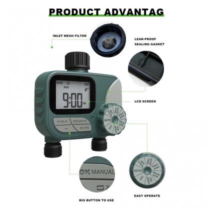 Watering hose timer, sprinkler timer, garden faucet irrigation timer controller, programmable automatic watering system/manual/rain delayed watering timer, IP54 waterproof