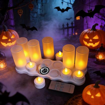 Inductive Rechargeable LED Tea Lights with Remote Control Function (12PCS Set), 50+ Hours Long Lasting, Flameless Rechargeable Candle Lights, Flickering Like a Real Candles