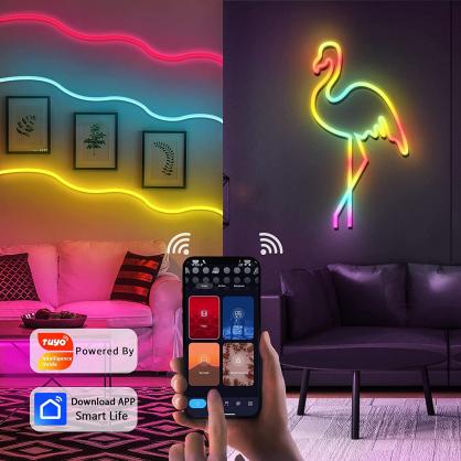 LED Neon Rope Lights (Indoor Use,Not Waterproof), RGBIC Neon Flexible Strip Lights, Operated by Bluetooth & Wifi APP or 24-Key Remote Controller, Dimmable Neon Strip for Gaming Room Living Room Bedroom Indoor/Outdoor Decor