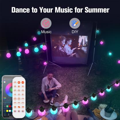 LED Smart Outdoor String Lights (IP65 Waterproof,Outdoor Use,49.21FT/15 Meters) , RGBIC Color Changing Lights with 15 Dimmable LED Bulbs, Warm White Lights with Multiple Scenes for Patio, Backyard, App Control
