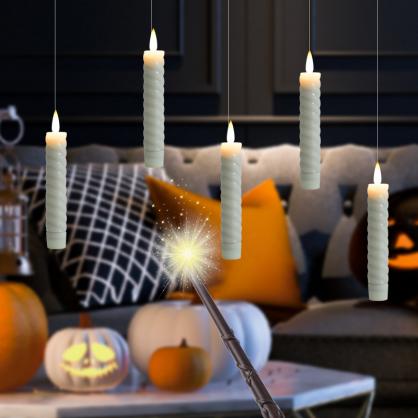 Φ2.2cm * H14.7cm Floating Candles, Threaded LED Taper Candles with Magic Wand Remote Control (12PCS Pack), Operated By 2 x AA Batteries (Battery is Included) - Lighting up to 150 hours