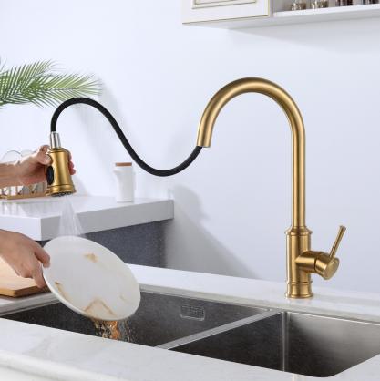 H42cm Kitchen Sink Faucets with Pull Down Sprayer (SUS304 Stainless Steel,3 Water Outlet Modes), Single Handle High Arc Pull Down Kitchen Faucet