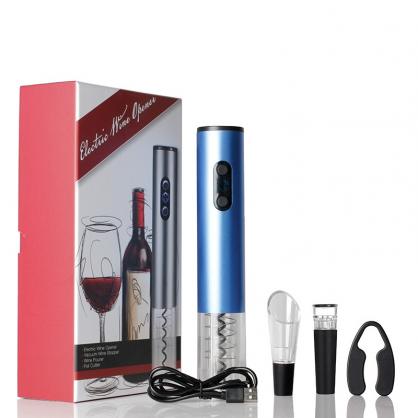 4-in-1 Rechargeable Electric Wine Opener, Automati Cordless Electric Wine Bottle Opener with Aerator & Pourer, Foil Cutter, 1 Vacuum Preservation Stoppers