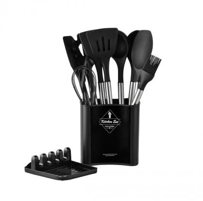 Cooking Utensils Set, 13 PCS Silicone Kitchen Utensils Set with Holder Spoons Spatulas Tongs Whisk for Cooking, Non-stick Heat Resistant Kitchen Tools and Gadgets with Stainless Steel Handle