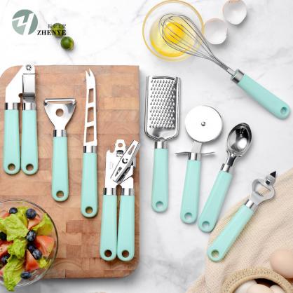 9-Piece Stainless Steel Kitchen Utensil Set, Lightweight Plastic Holder Handles, Non-Stick Cookware Gadgets and Tools Kit, Dishwasher Safe, Kitchenware for Cooking and Baking