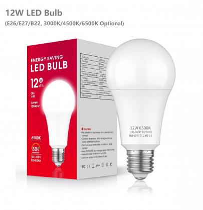 12W LED Bulb,1055ml, E26/E27/B22 & 3000K/4500K/6500K Optional, Energy Saving