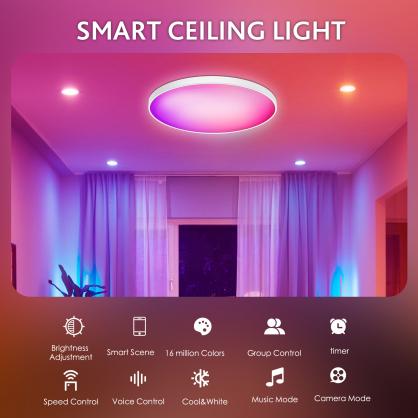 48W Smart LED Ceiling Lights 14.7 Inch, 3500LM Ceiling Lights with Remote, RGB+CCT 2700-6500K, Ultra-Thin Round Flush Mount Ceiling Light for Bedroom & Living Room