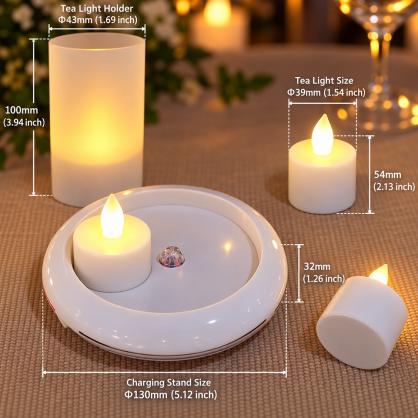 Inductive Rechargeable LED Candles (4PCS Set), Wireless Induction Flameless Flickering Tea Lights, Warm White Color, Battery Operated/Powered Electric Candles,No Wax No Mess, No Fire Risk, Windproof