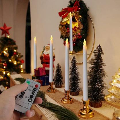 Φ2.0cm * H27.5cm LED Taper Candles Lights With Remote Control & Timer Function (10PCS Pack), Operated by 3 x AA Batteries (Not Included), Lighting up to 150 hours, Flameless Candlesticks with Flickeri