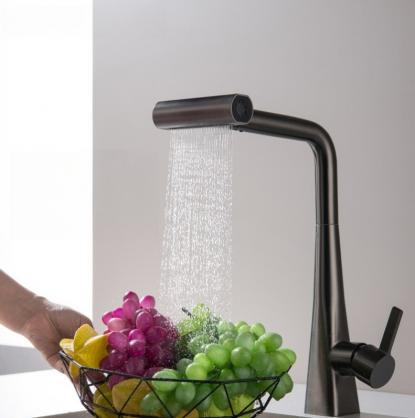 H43cm Kitchen Sink Faucets with Pull Down Sprayer (SUS304 Stainless Steel,3 Water Outlet Modes), Single Handle High Arc Pull Down Kitchen Faucet