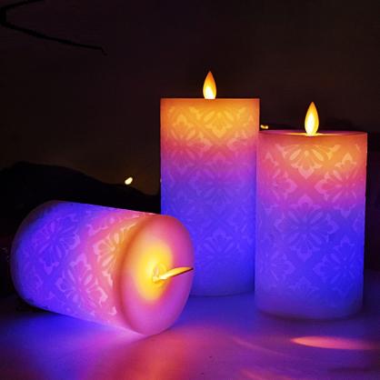 Φ8.0cm LED Flameless RGB Color Changing Candles (3PCS SET) - Battery Operated Electric LED Pillar Candles with Remote Control 4H/8H Setting & Cycling 24 Hours Timer -3D Wick, Realistic Flickering, Vivid Christmas/Festival/Party Decorative Candle Sets
