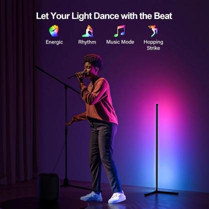LED Corner Floor Lamp, RGB LED Corner Lamp with Music Sync, Smart App and Remote Control Color Changing Ambience Light with 16 Million Colors for Bedroom, Living Room Gaming Room