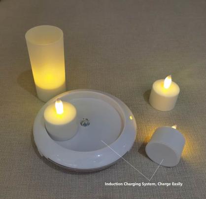 Inductive Rechargeable LED Candles (4PCS Set), Wireless Induction Flameless Flickering Tea Lights, Warm White Color, Battery Operated/Powered Electric Candles,No Wax No Mess, No Fire Risk, Windproof
