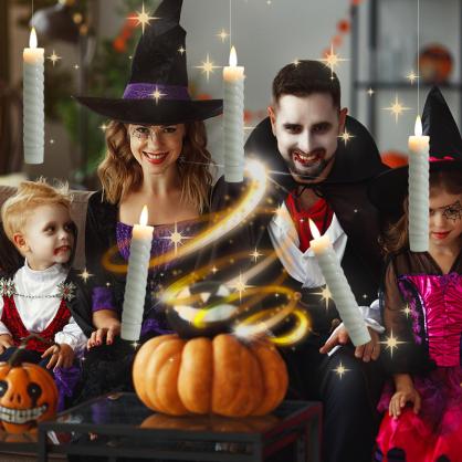 Φ2.2cm * H14.7cm Floating Candles, Threaded LED Taper Candles with Magic Wand Remote Control (12PCS Pack), Operated By 2 x AA Batteries (Battery is Included) - Lighting up to 150 hours