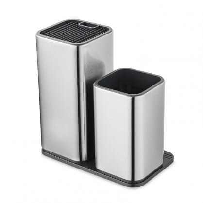 Stainless Steel Universal Knife Block Holder,Stainless Steel Knife Holder,Modern Utensil Holder for Countertop,with 14 slots and drain design,for Kitchen Counter,Edge Protecting Knife Storag