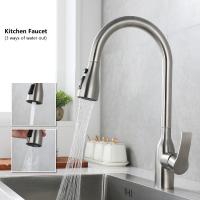 Kitchen Sink Faucets with Pull Down Sprayer (Height 45cm, SUS 304 Stainless Steel,3 Water Outlet Modes), Single Handle High Arc Pull Down Kitchen Faucet